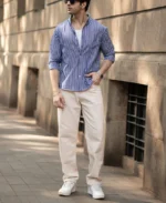 Dark Blue Lightweight Stripe Shirt - Image 8