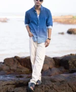 Dark Blue Ombre Stripe Shirt - Image 8