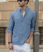 Dark Blue Slub Textured Shirt - Image 2