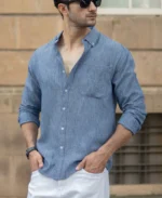 Dark Blue Slub Textured Shirt - Image 3