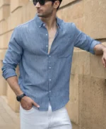 Dark Blue Slub Textured Shirt - Image 4