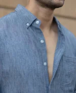Dark Blue Slub Textured Shirt - Image 5