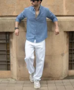 Dark Blue Slub Textured Shirt - Image 8