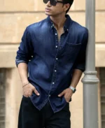Dark Blue Washed Denim Shirt - Image 2