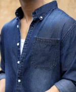 Dark Blue Washed Denim Shirt - Image 5