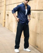 Dark Blue Washed Denim Shirt - Image 6