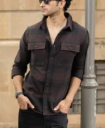Dark Brown Brushed Checks Shirt - Image 3