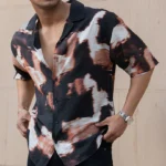 Dark Brown Cuban Printed Oversized Shirt