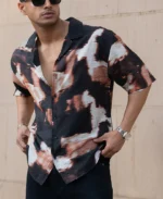 Dark Brown Cuban Printed Oversized Shirt