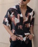 Dark Brown Cuban Printed Oversized Shirt - Image 4