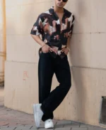 Dark Brown Cuban Printed Oversized Shirt - Image 5