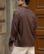 Dark Brown Linen Blend Embroidery Shirt - Image 5