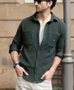 Dark Olive Knit Shirt With Pockets - Image 6