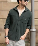 Dark Olive Knit Shirt With Pockets - Image 5