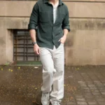 Dark Olive Knit Shirt With Pockets