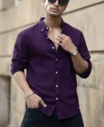 Dark Purple Linen Blend Shirt - Image 6