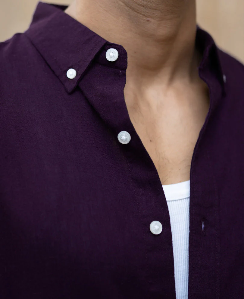 Dark Purple Linen Blend Shirt3 Dark Purple Linen Blend Shirt - Image 1