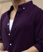 Dark Purple Linen Blend Shirt - Image 4
