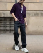 Dark Purple Linen Blend Shirt - Image 2