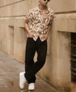 Dark Tan Printed Structured Shirt - Image 6