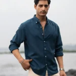 Dark Teal Linen Blend Shirt