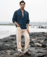 Dark Teal Linen Blend Shirt - Image 2