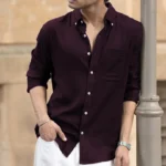Dark Wine Linen Blend Shirt