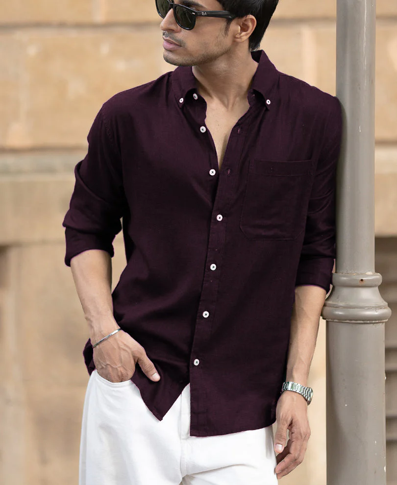 Dark Wine Linen Blend Shirt2 Dark Wine Linen Blend Shirt - Image 1