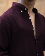 Dark Wine Linen Blend Shirt - Image 4