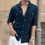 Denim Knit Structured Stripe Shirt