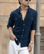 Denim Knit Structured Stripe Shirt