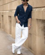 Denim Knit Structured Stripe Shirt - Image 2