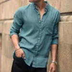 Dusty Blue Linen Blend Shirt