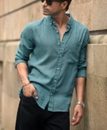 Dusty Blue Linen Shirt - Image 3