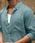 Dusty Blue Linen Blend Shirt - Image 4