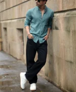 Dusty Blue Linen Shirt - Image 6