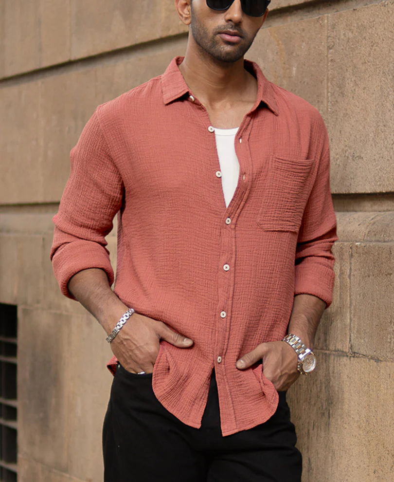 Dusty Coral Crinkled Shirt2 Dusty Coral Crinkled Shirt - Image 1