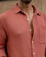 Dusty Coral Crinkled Shirt - Image 5