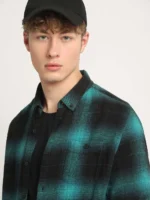 Men’s Teal & Black Plaid Casual Shirt - Image 6