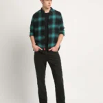 Men’s Teal & Black Plaid Casual Shirt