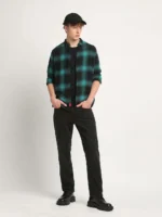 Men’s Teal & Black Plaid Casual Shirt