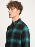 Men’s Teal & Black Plaid Casual Shirt - Image 2