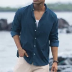 Moonlight Blue Linen Blend Shirt