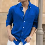 Vivid Blue Linen Blend Shirt