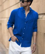 Vivid Blue Linen Blend Shirt - Image 5