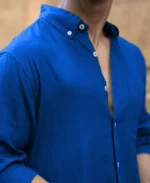Vivid Blue Linen Blend Shirt - Image 4