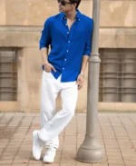 Vivid Blue Linen Blend Shirt - Image 2