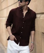 Wine Linen Blend Shirt - Image 2