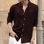 Wine Linen Blend Shirt