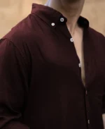 Wine Linen Blend Shirt - Image 4
